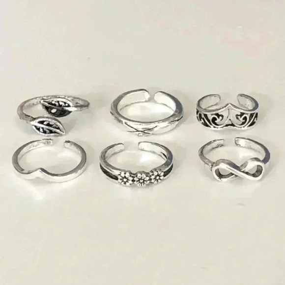 6 Pack Piece Silver Tone Adjustable Toe Rings K NWT - Picture 1 of 1